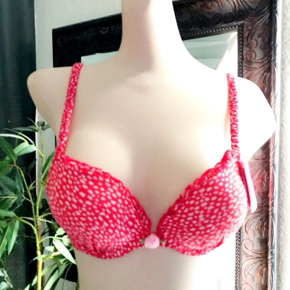 Adorable Red/White Polka Dot Ruffled Push Up Bra - Picture 2 of 8